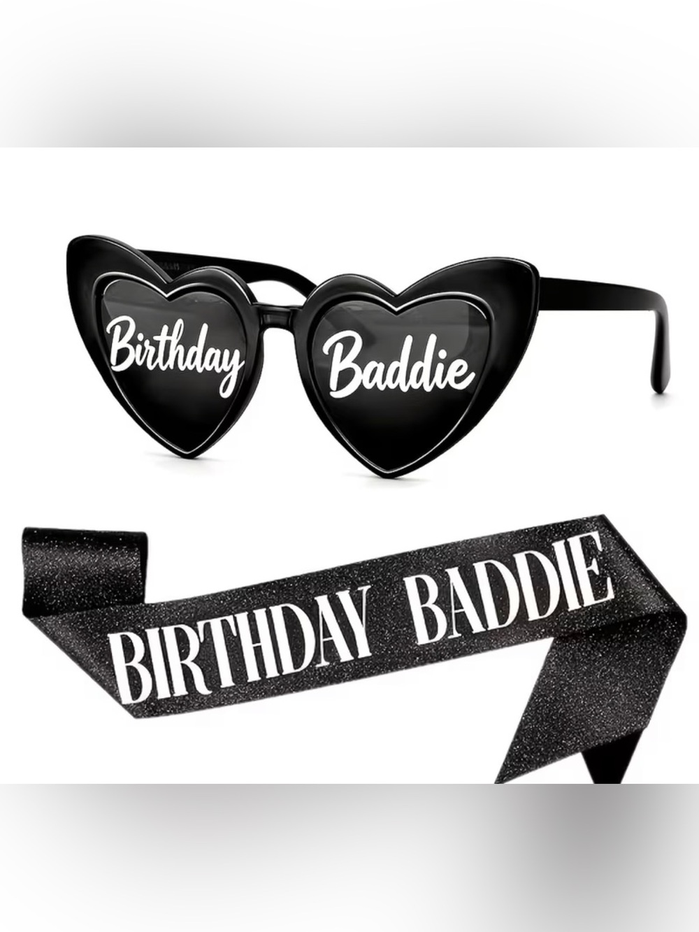 Birthday Baddie Black Heart Sunglasses and Sash Set 🫶🏾🥳